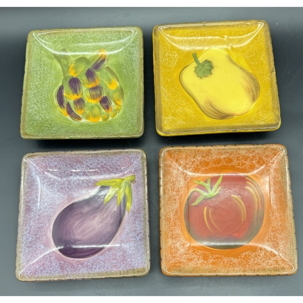 Clay Art Terra Toscana Vegetable Square Plates 6" Set of 4 Hand Painted